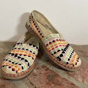 TOMS Alpargata Rope Espadrille Flat Women's 10 Natural Woven Boho Embroidered